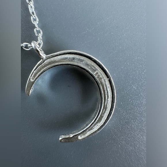 Sterling Silver Hammered Moon Necklace - Picture 4 of 11